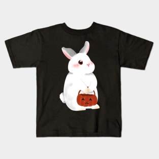 Little White Baby Bunny and Pumpkin bucket _ Bunnismee Halloween edition Kids T-Shirt